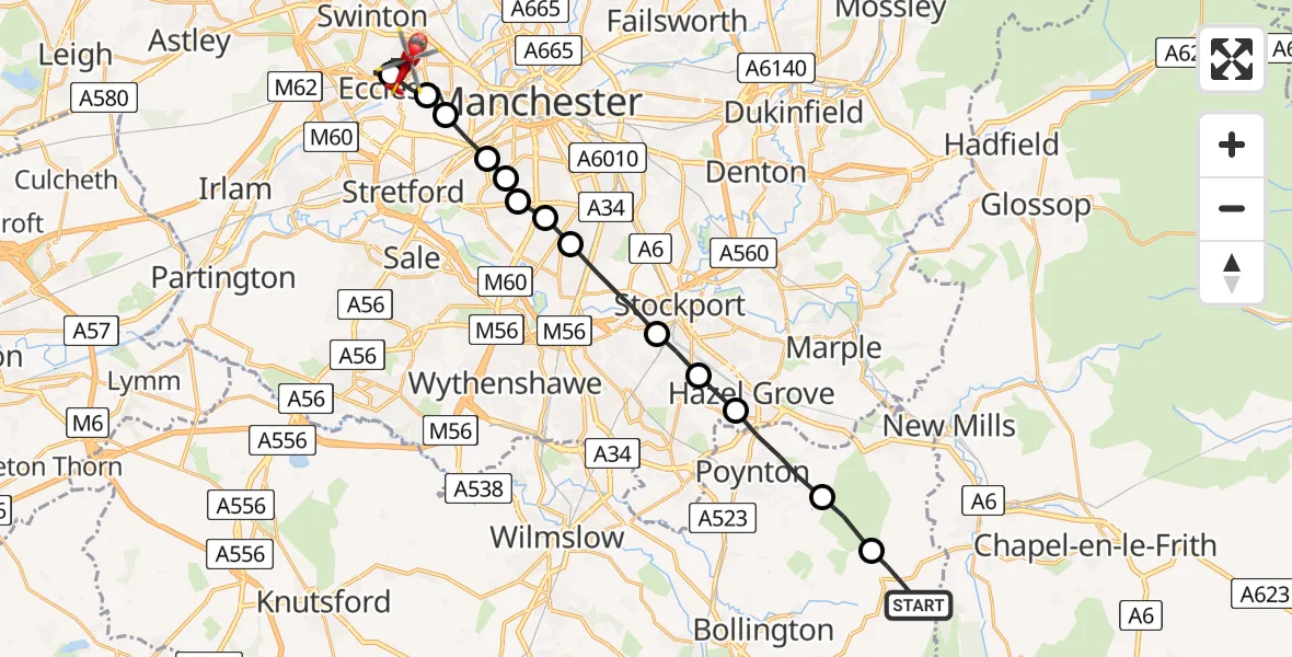 Routekaart van de vlucht: Air Ambulance Helicopter to Eccles, Stott Lane