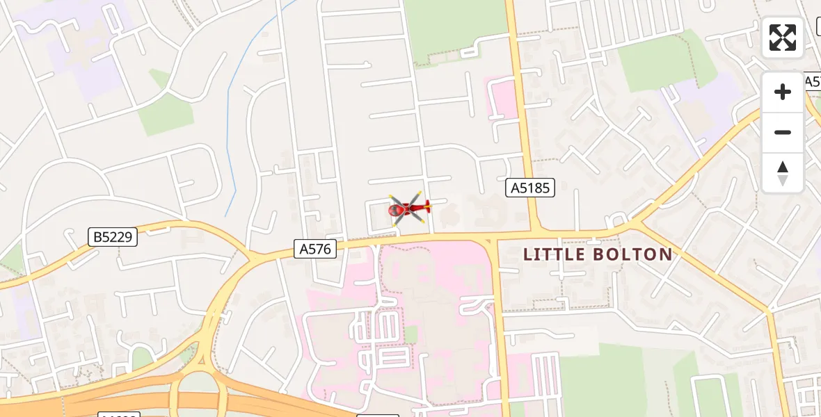 Flight path map showing Air Ambulance Helicopter route from Eccles to Eccles