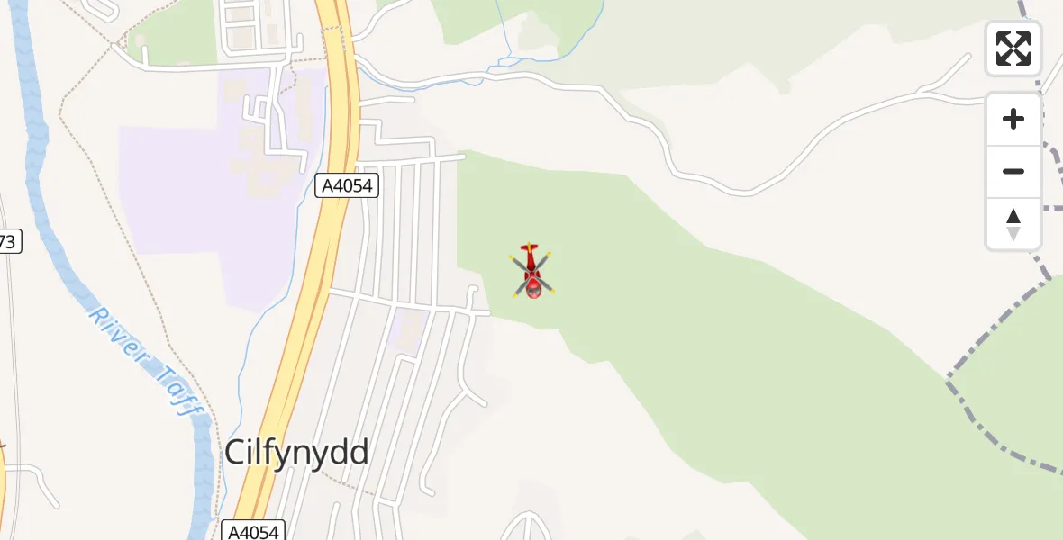 Flight path map showing Air Ambulance Helicopter route from Pontypridd to Pontypridd