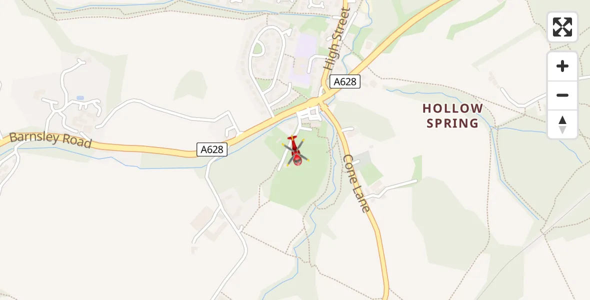 Flight path map showing Air Ambulance Helicopter route from Barnsley to Barnsley