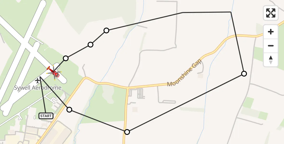 Flight path map showing Air Ambulance Helicopter route from Sywell Aerodrome to Sywell Aerodrome