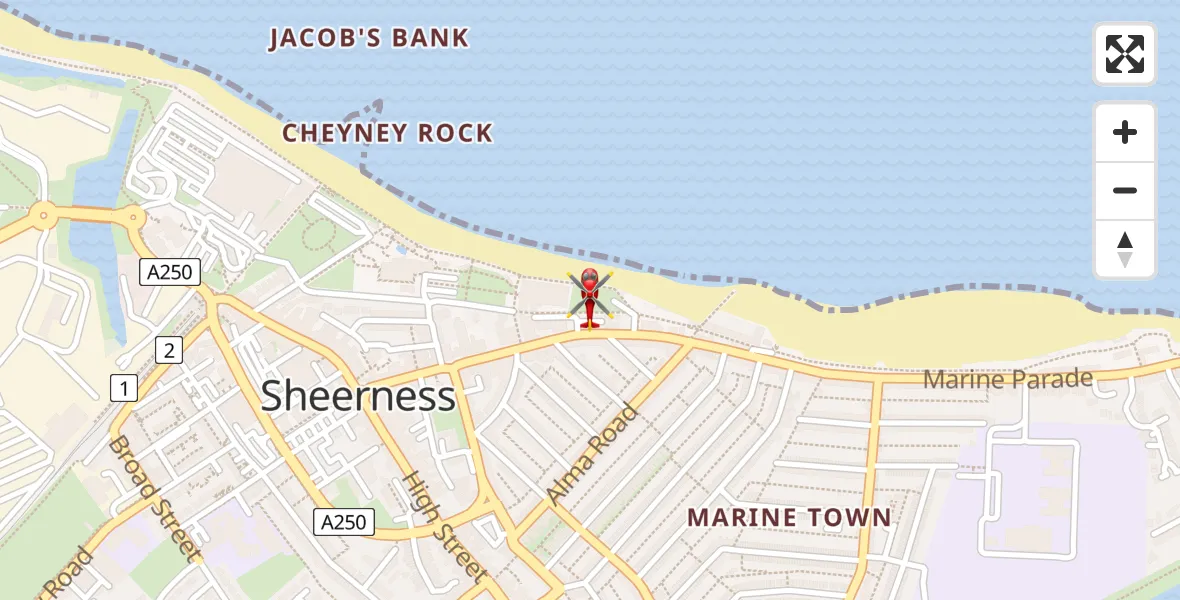 Flight path map showing Air Ambulance Helicopter route from Sheerness to Sheerness