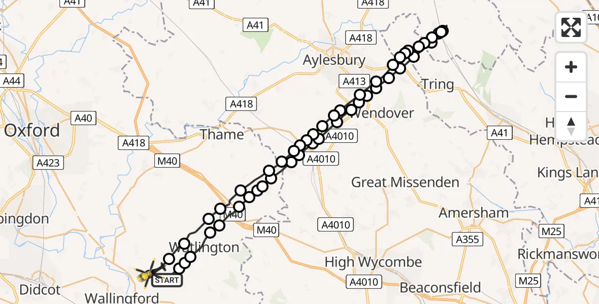 Flight path map showing Police Helicopter route from Ewelme to RAF Benson