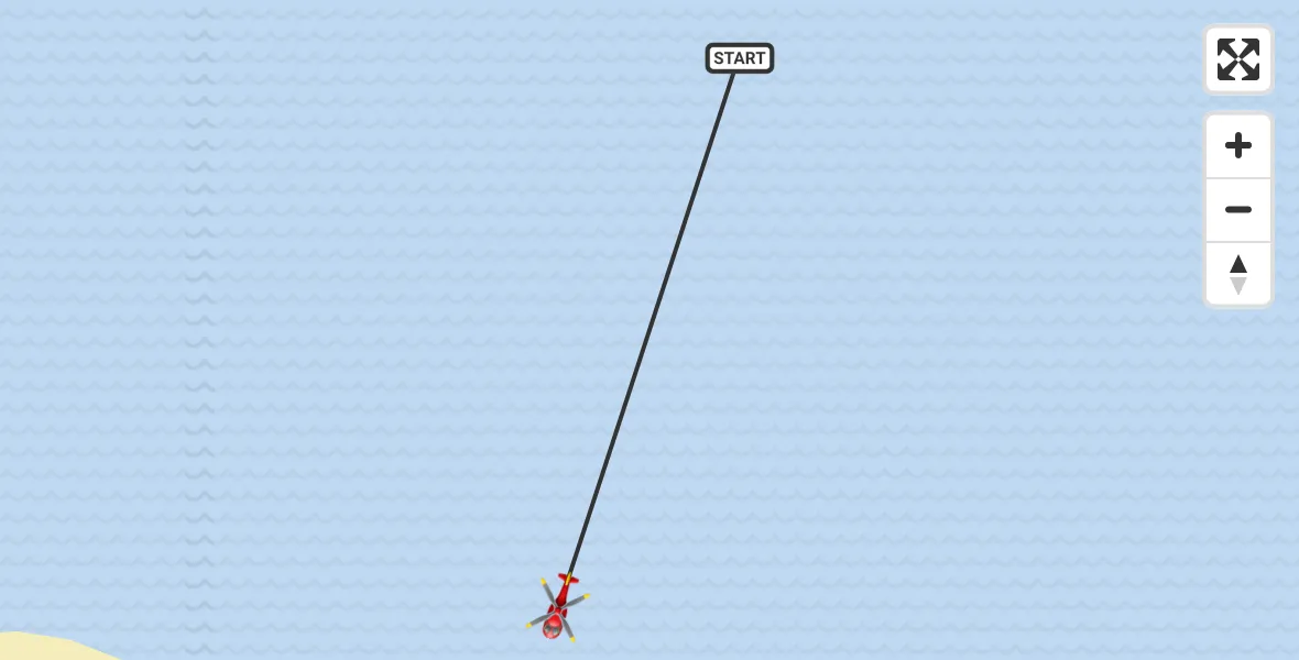 Flight path map showing Air Ambulance Helicopter route from North Sea to North Sea