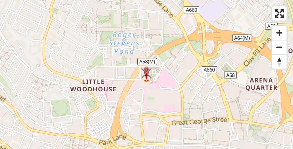 Flight path map showing Air Ambulance Helicopter route from Woodhouse to Woodhouse