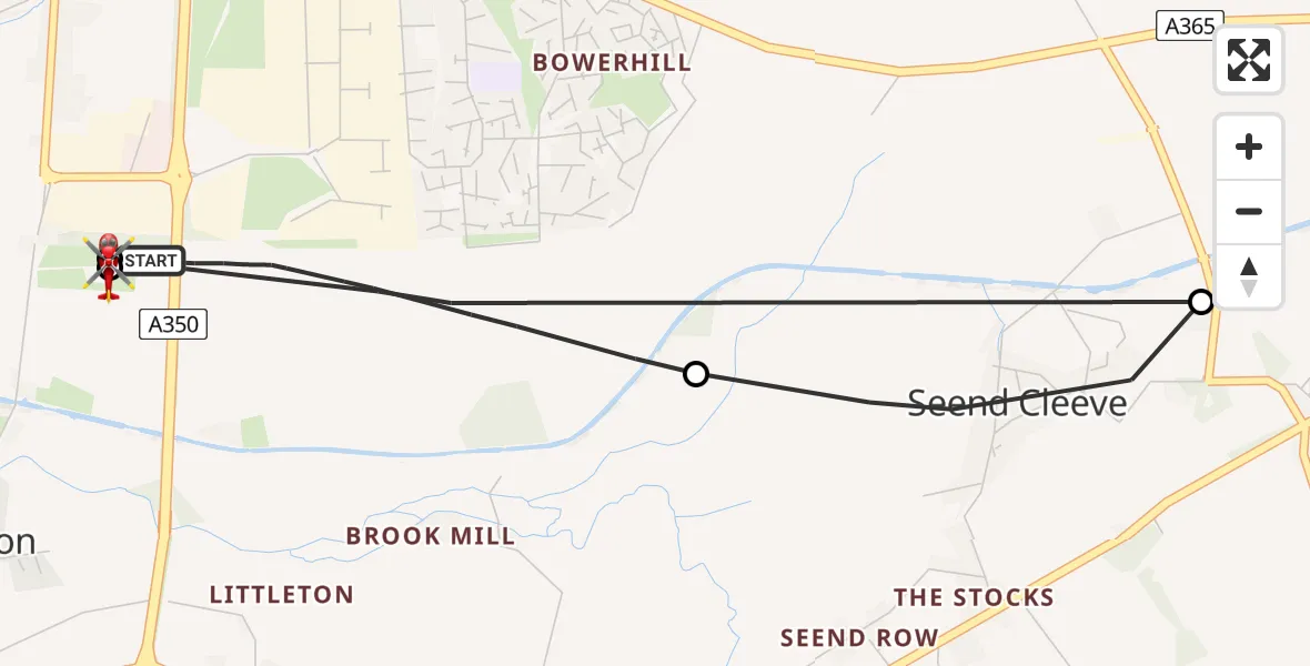 Flight path map showing Air Ambulance Helicopter route from Wiltshire Air Ambulance to Wiltshire Air Ambulance