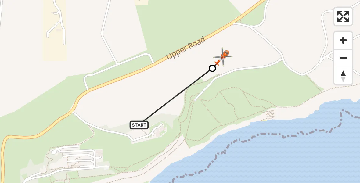 Flight path map showing Coastguard Helicopter route from Langdon Battery Heliport to Dover