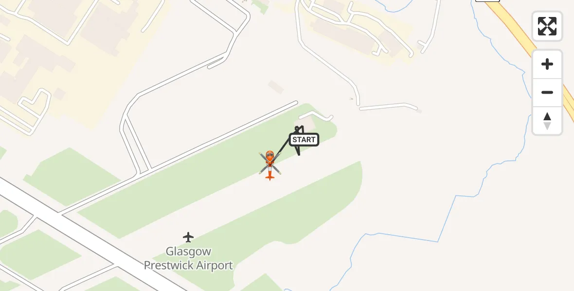 Flight path map showing Coastguard Helicopter route from Glasgow Prestwick Airport to Glasgow Prestwick Airport
