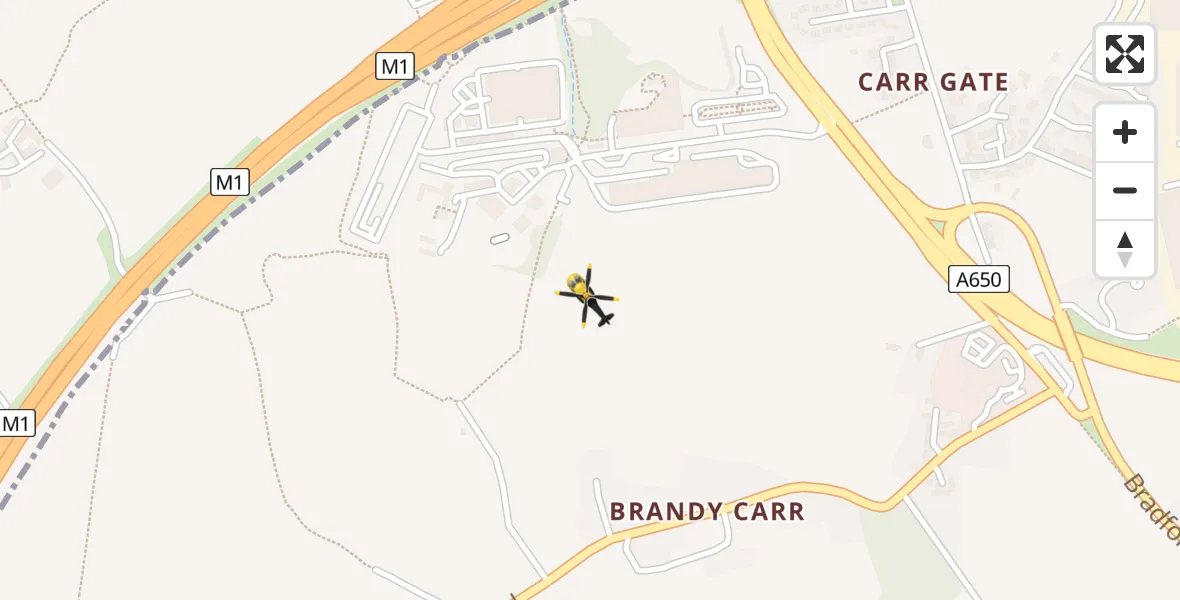 Flight path map showing Police Helicopter route from East Ardsley to East Ardsley