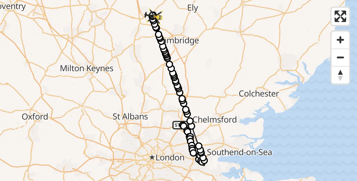 Flight path map showing Police Helicopter route from Woodhatch to Wyton