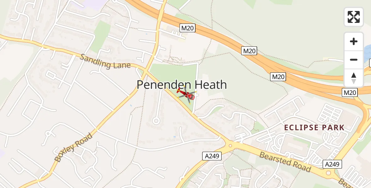 Flight path map showing Air Ambulance Helicopter route from Maidstone to Maidstone