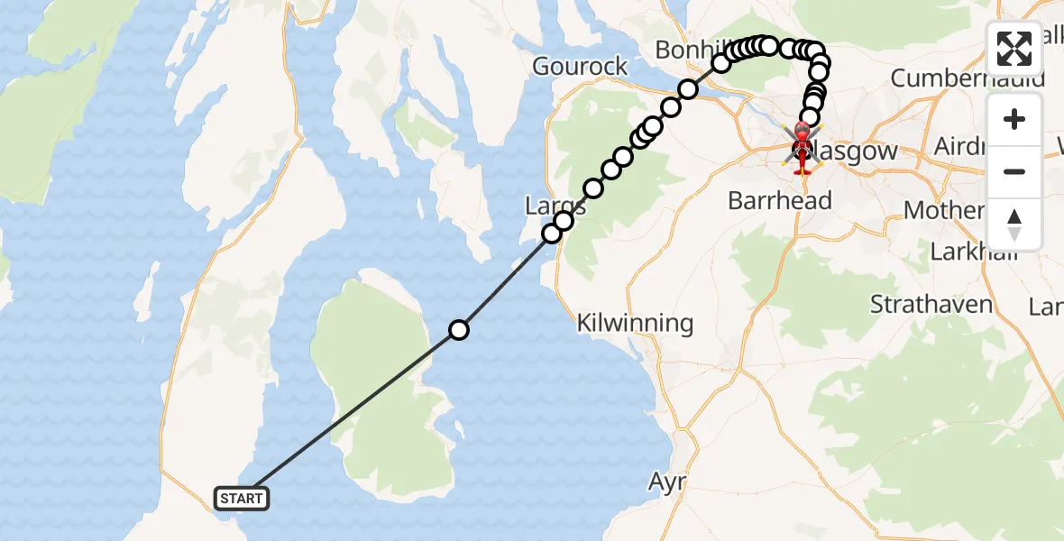 Routekaart van de vlucht: Air Ambulance Helicopter to Queen Elizabeth Hospital