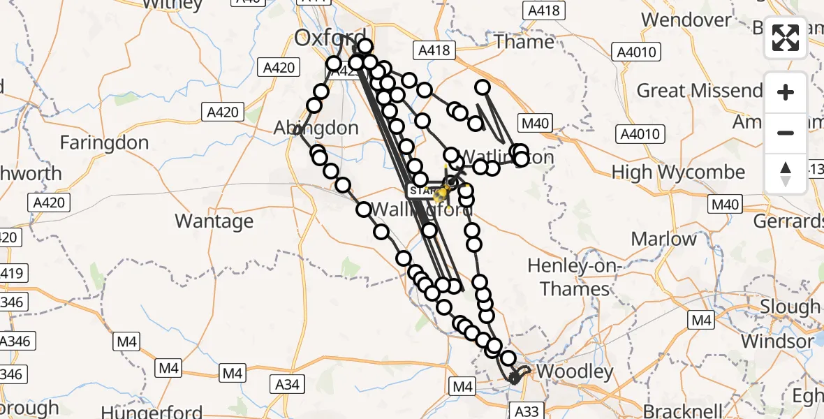 Flight path map showing Police Helicopter route from Benson to RAF Benson