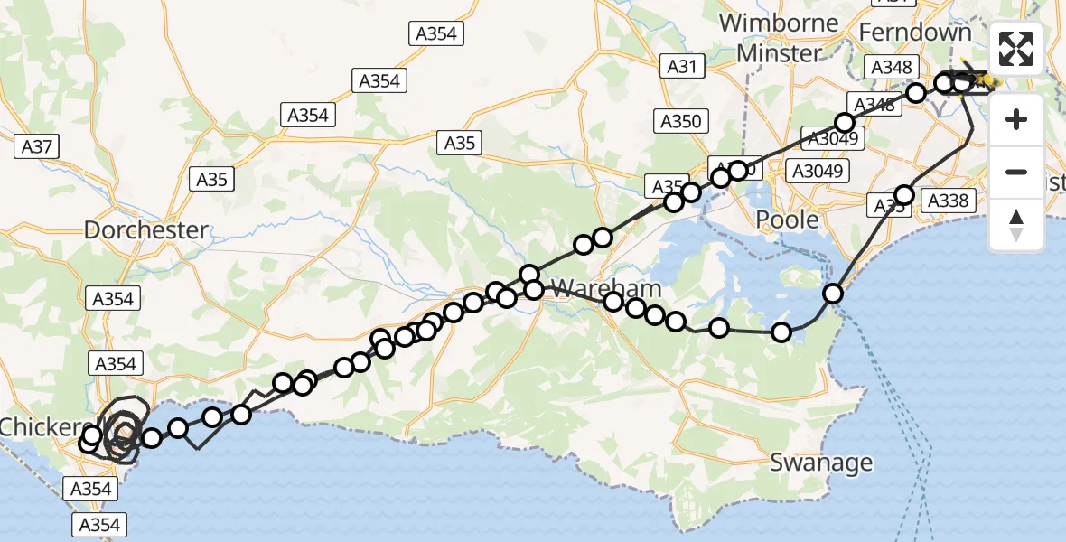 Flight path map showing Police Helicopter route from Bournemouth Airport to Bournemouth Airport