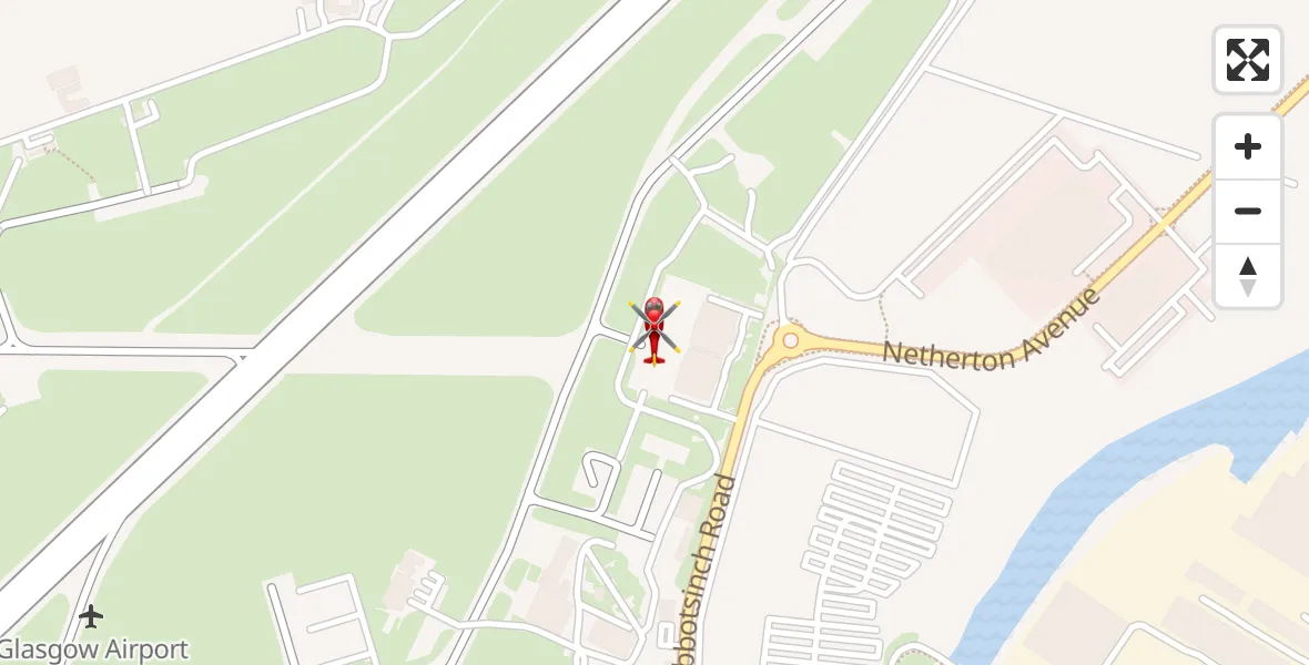 Flight route Air Ambulance Helicopter Glasgow Airport - Glasgow Airport, 16 April 2026, 21:29