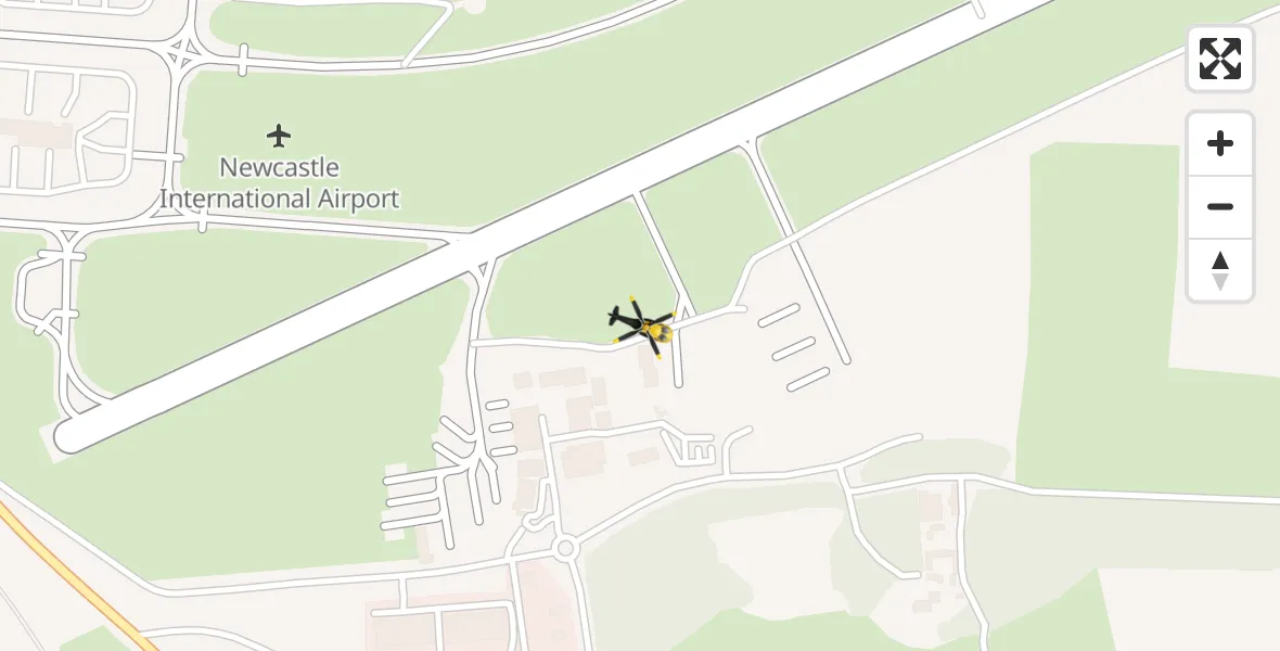 Flight route Police Helicopter Newcastle International Airport - Newcastle International Airport, 16 April 2026, 21:59