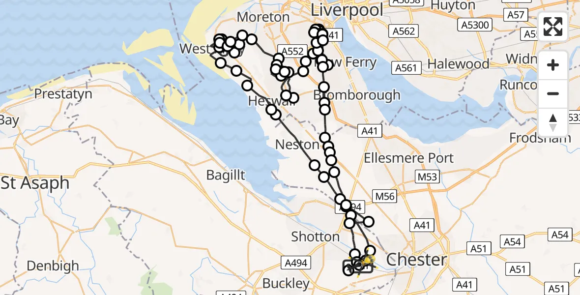 Flight path map showing Police Helicopter route from Hawarden Airport to Hawarden Airport