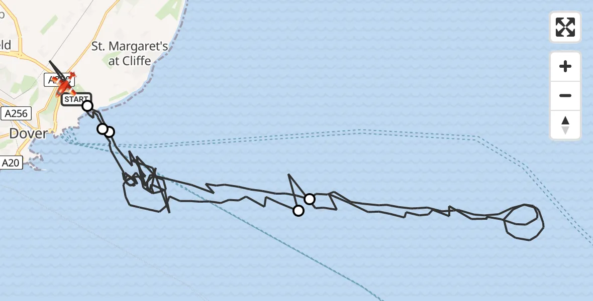 Flight path map showing Coastguard Drone route from Swingate Airfield to Dover