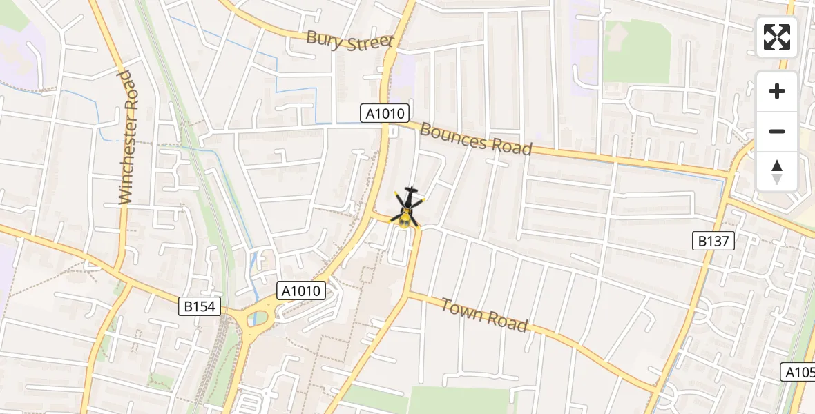 Flight path map showing Police Helicopter route from Enfield to Enfield