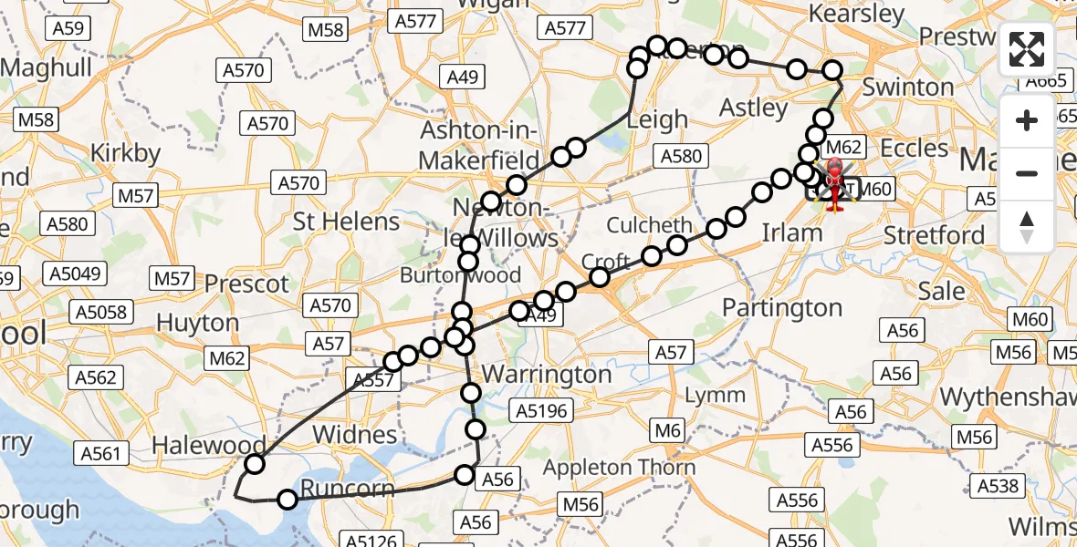 Flight route Air Ambulance Helicopter Manchester Barton Aerodrome - Manchester Barton Aerodrome, 17 April 2026, 06:38