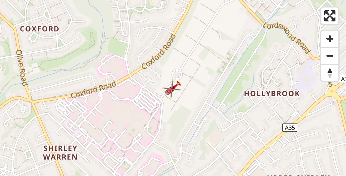 Flight route Air Ambulance Helicopter University Hospital Southampton - University Hospital Southampton, 17 April 2026, 07:28