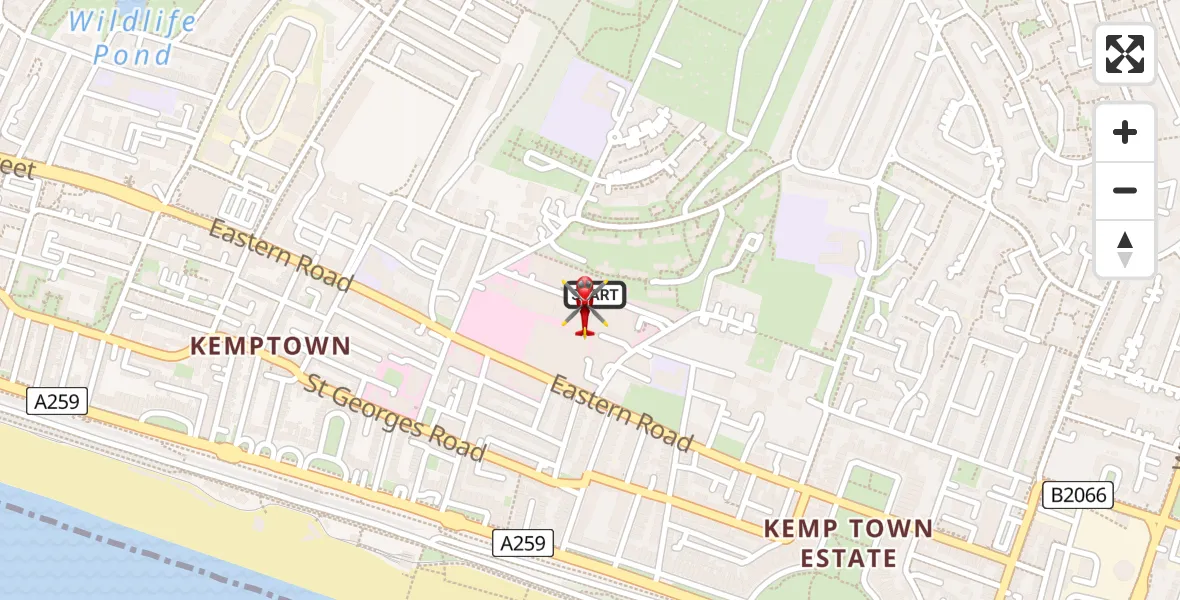 Flight path map showing Air Ambulance Helicopter route from Brighton to Brighton