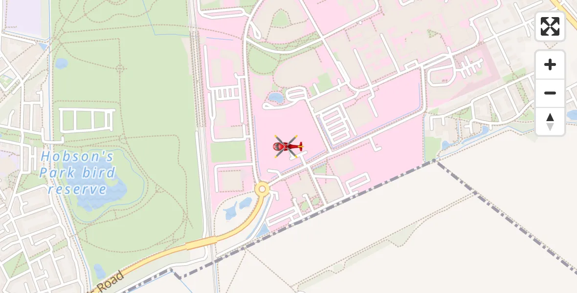 Flight path map showing Air Ambulance Helicopter route from Papworth Hospital to Papworth Hospital
