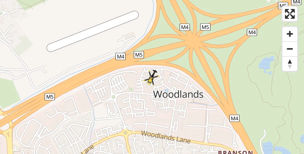 Flight path map showing Police Helicopter route from Almondsbury Helicopter Base to Almondsbury Helicopter Base
