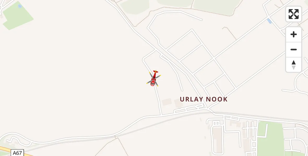 Flight path map showing Air Ambulance Helicopter route from Egglescliffe to Egglescliffe