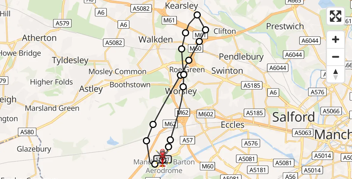 Flight route Air Ambulance Helicopter Manchester Barton Aerodrome - Manchester Barton Aerodrome, 17 April 2026, 10:22