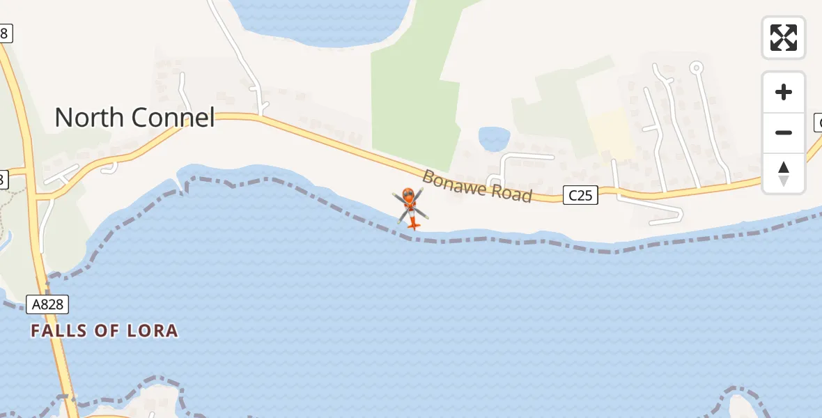 Flight path map showing Coastguard Helicopter route from North Connel to North Connel