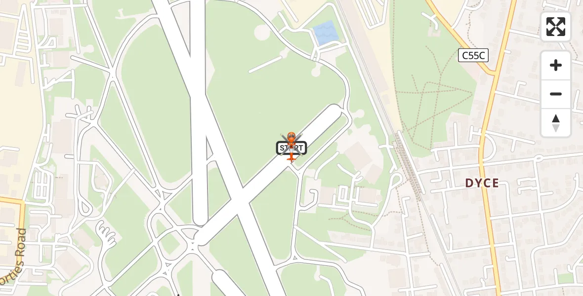 Flight path map showing Coastguard Helicopter route from Aberdeen International Airport to Aberdeen International Airport