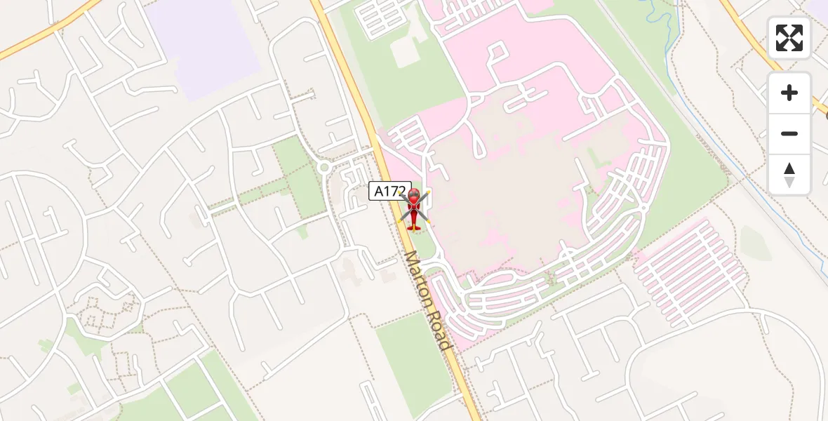 Flight path map showing Air Ambulance Helicopter route from James Cook University Hospital to James Cook University Hospital