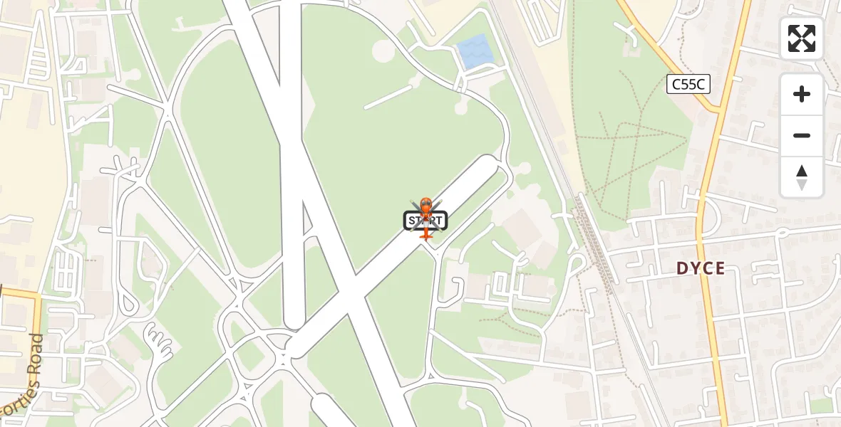 Flight path map showing Coastguard Helicopter route from Aberdeen International Airport to Aberdeen International Airport