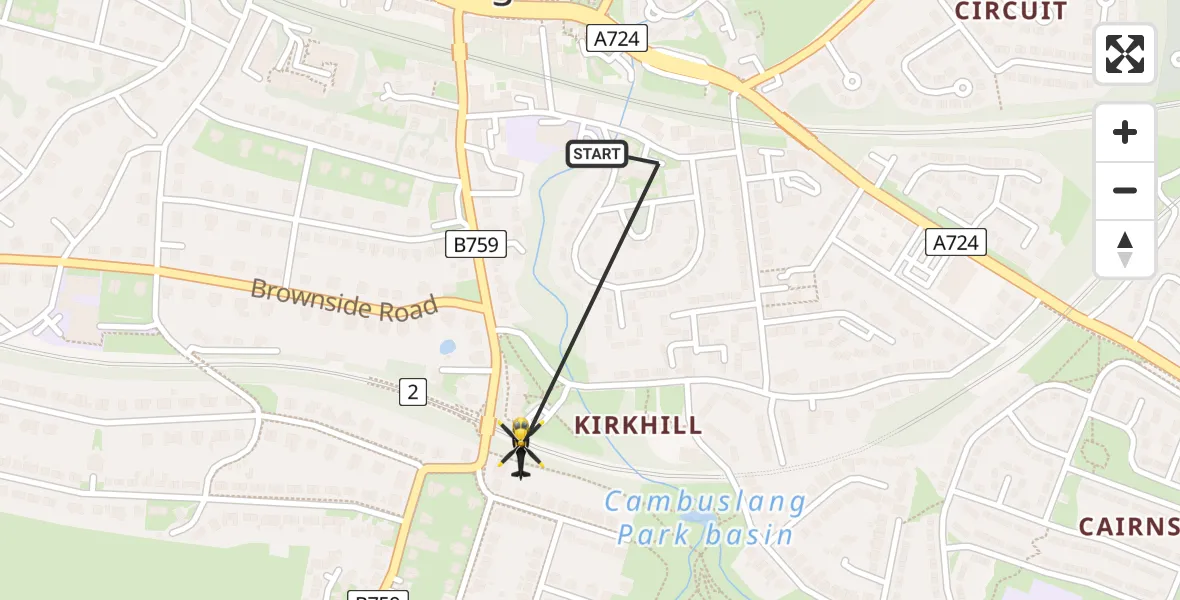Flight path map showing Police Helicopter route from Cambuslang to Cambuslang