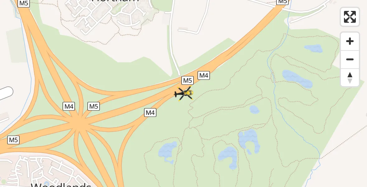 Flight path map showing Police Helicopter route from Woodlands to Woodlands