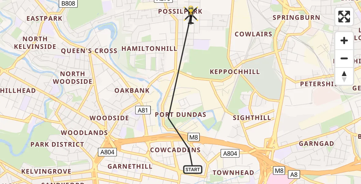 Flight path map showing Police Helicopter route from Glasgow to Glasgow