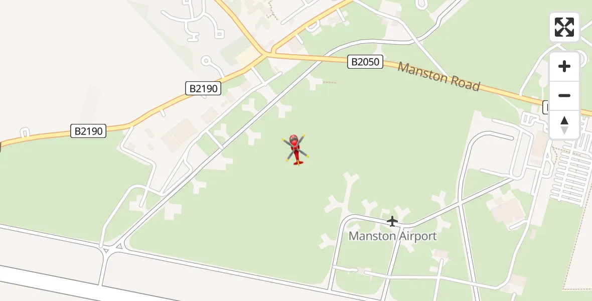 Flight path map showing Air Ambulance Helicopter route from Manston Airport to Manston Airport