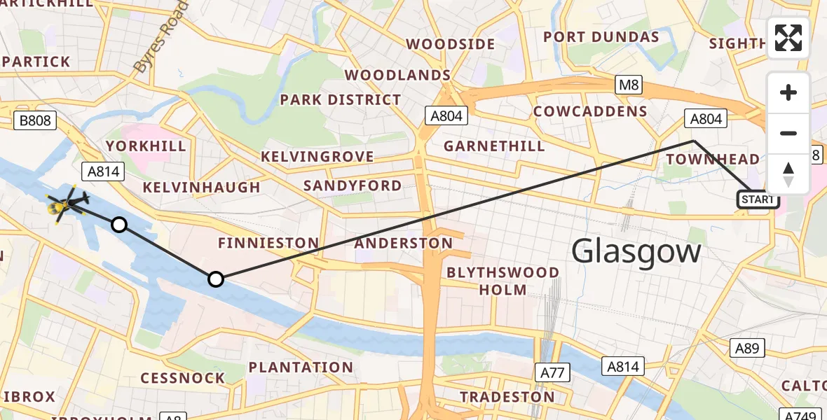 Flight path map showing Police Helicopter route from Glasgow to Glasgow