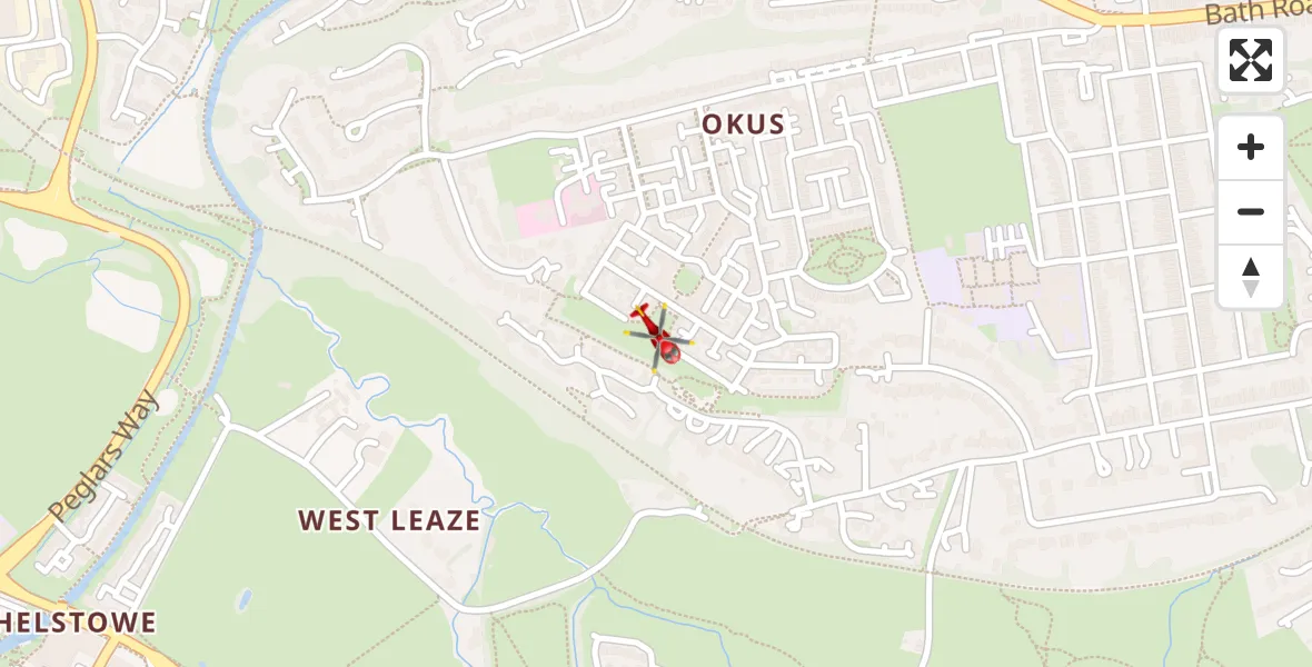 Flight path map showing Air Ambulance Helicopter route from Swindon to Swindon