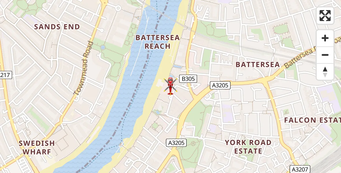 Flight path map showing Air Ambulance Helicopter route from London Heliport to London Heliport
