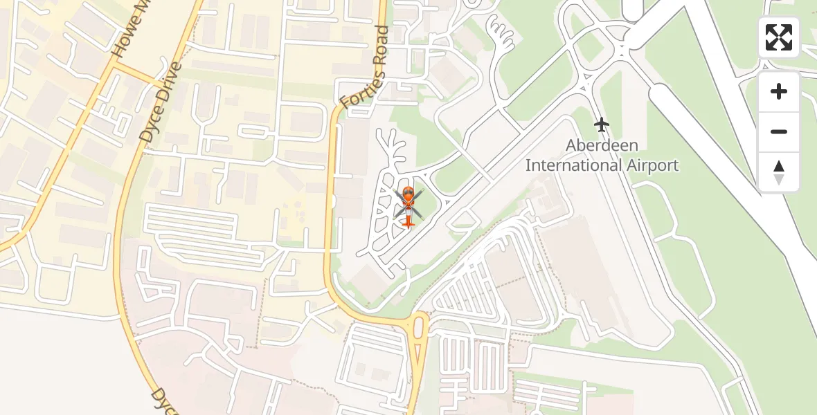 Flight path map showing Coastguard Helicopter route from Aberdeen International Airport to Aberdeen International Airport
