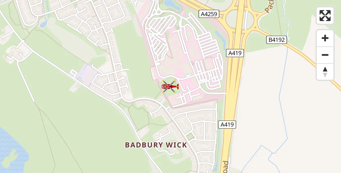 Flight route Air Ambulance Helicopter Great Western Hospital - Great Western Hospital, 17 April 2026, 13:27