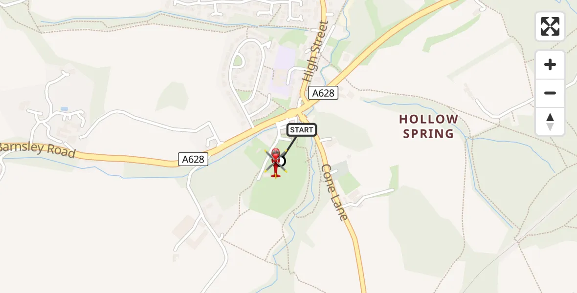 Flight path map showing Air Ambulance Helicopter route from Barnsley to Barnsley