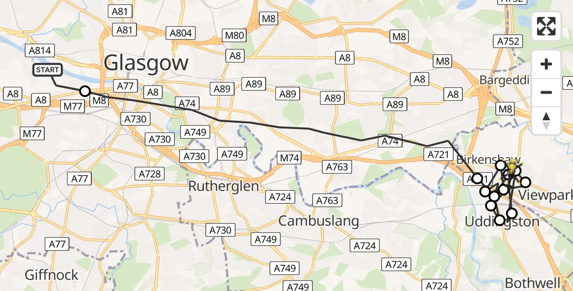 Flight path map showing Police Helicopter route from Glasgow Seaplane Terminal to Viewpark