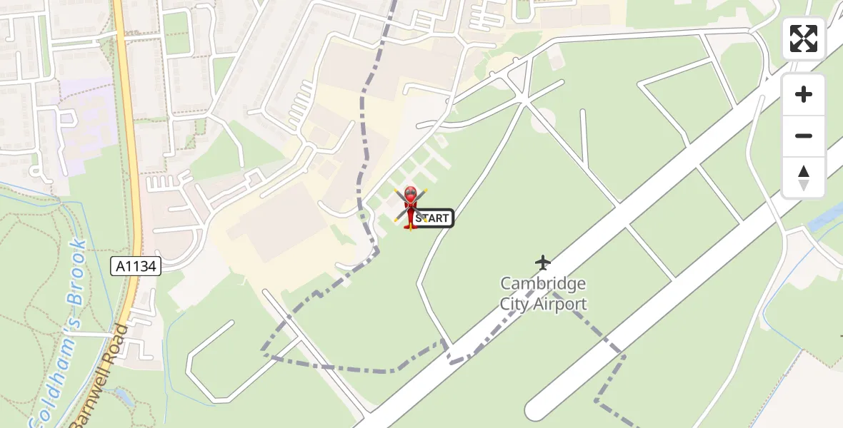 Flight route Air Ambulance Helicopter Cambridge City Airport - Cambridge City Airport, 17 April 2026, 13:38