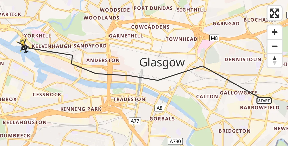 Flight path map showing Police Helicopter route from Glasgow to Glasgow