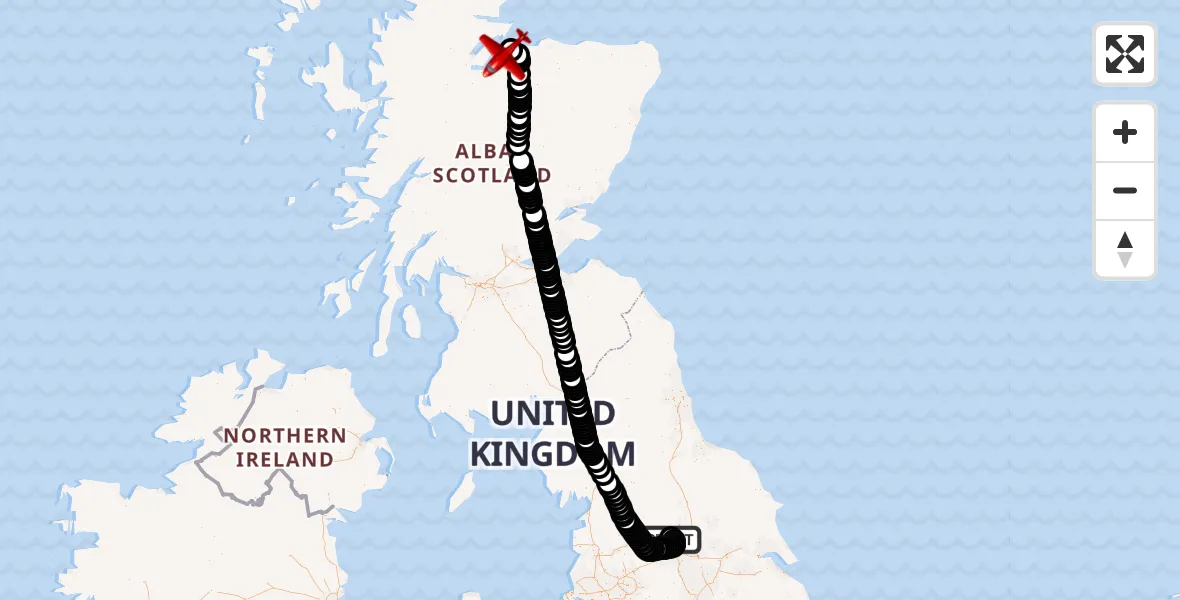 Flight path map showing Air Ambulance Aircraft route from Leeds Bradford Airport to North Sea