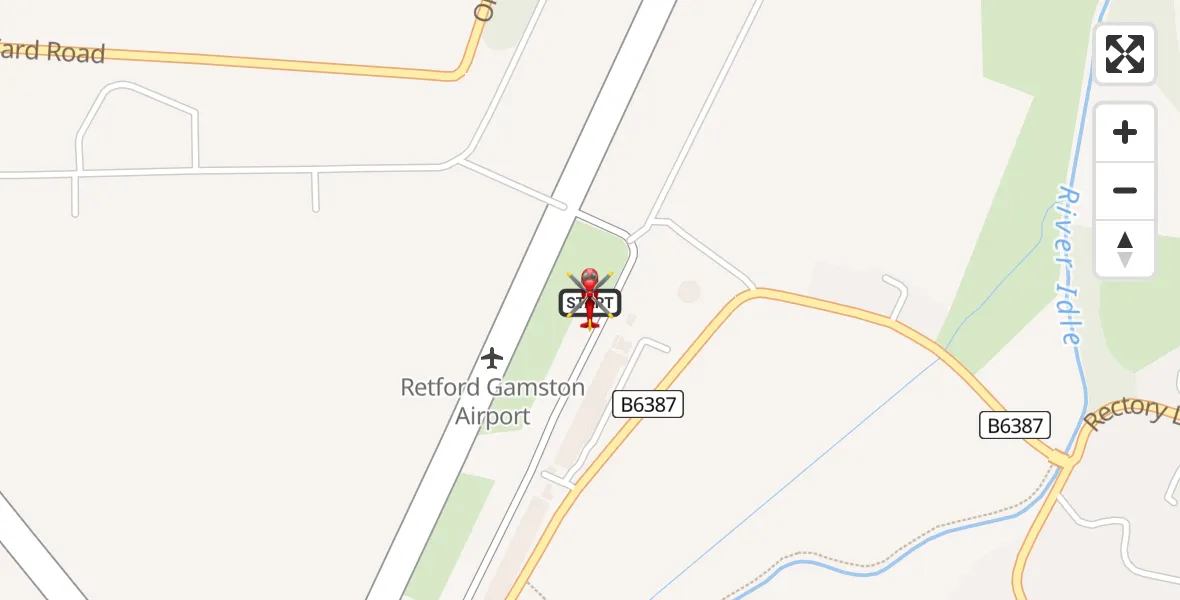 Flight path map showing Air Ambulance Helicopter route from Retford Gamston Airport to Retford Gamston Airport