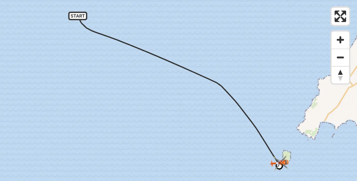 Flight path map showing Coastguard Helicopter route from Irish Sea to Aberdaron